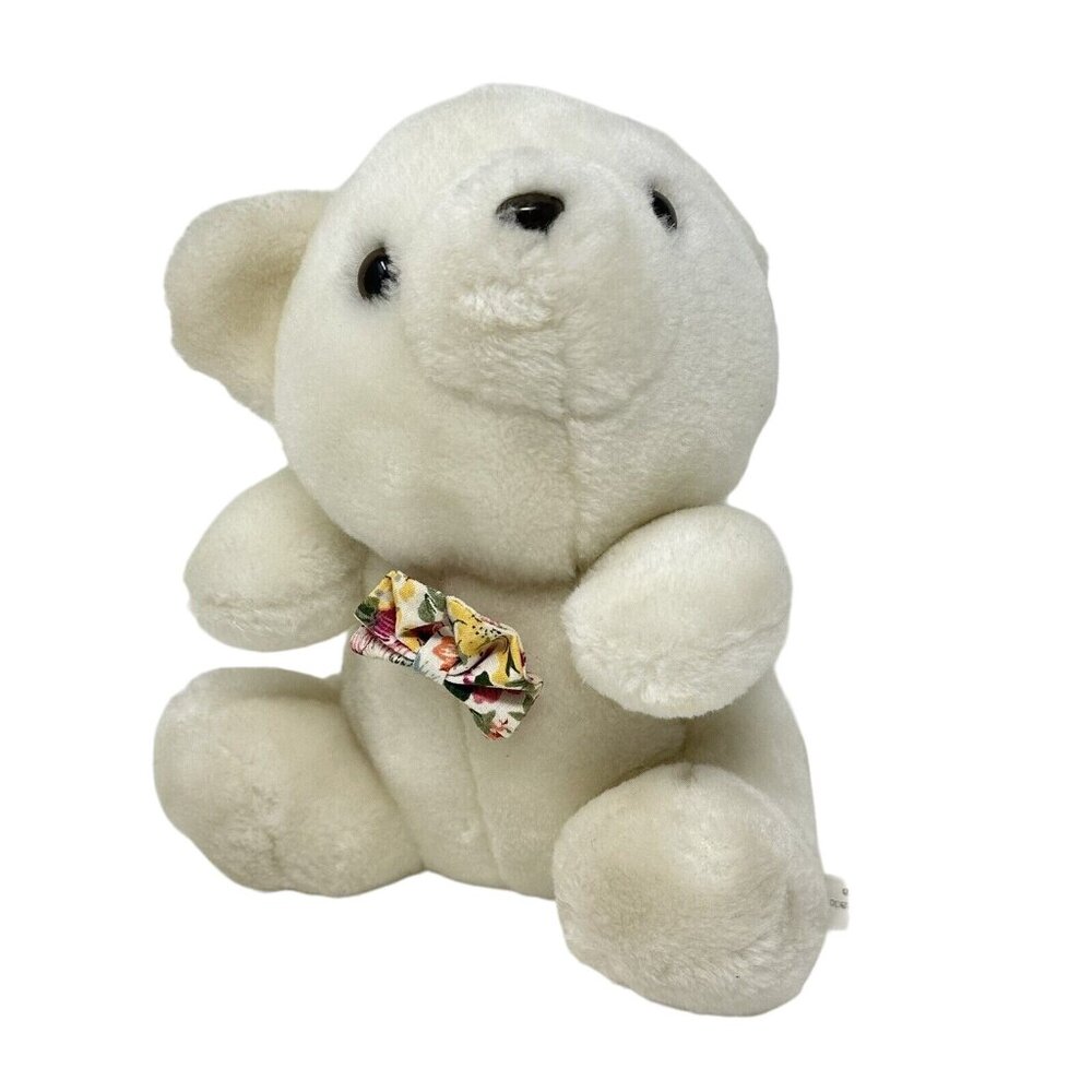 Sugar Loaf Plush Bear White Floral Bowtie Stuffed Animal 8 Inch 1998 90s Vtg